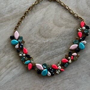 J. Crew Vibrant Floral Statement Necklace with Pink, Blue, and Gold Accents